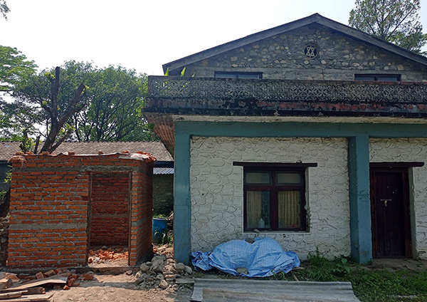 Small construction work next to a building at Pokhara campus in Nepal. 