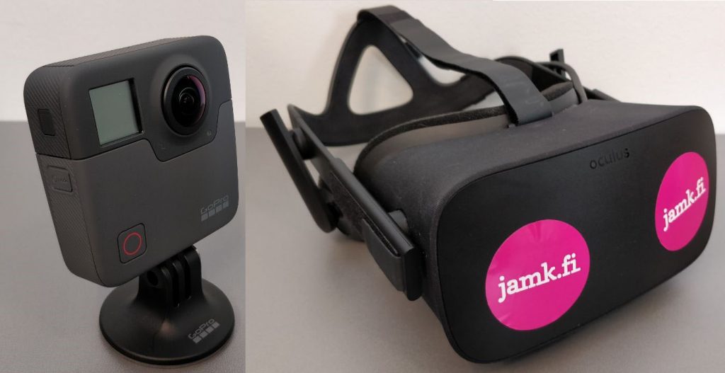 GoPro Fusion 360-kamera ja Oculus Rift virtuaalilasit. 
